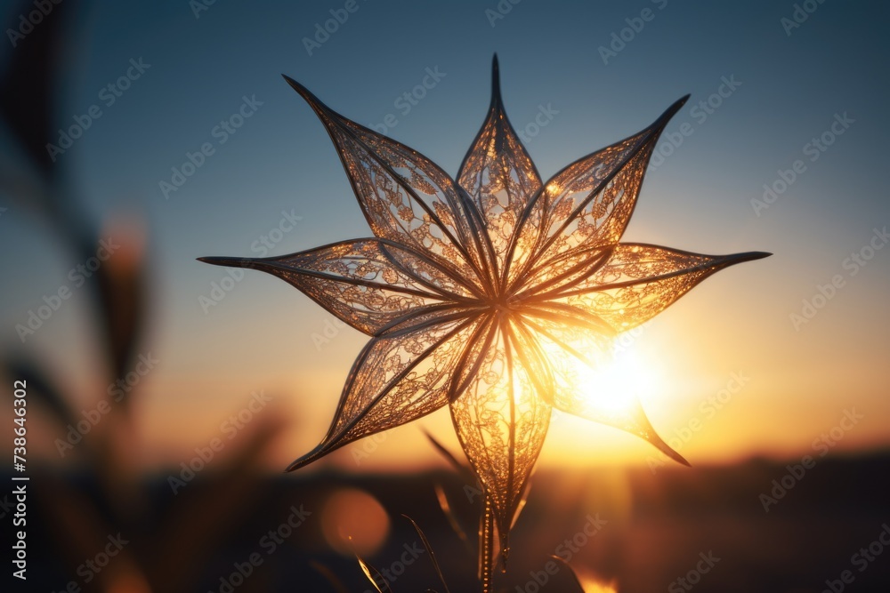 Poster A beautiful sunset with a paper star in the foreground. Perfect for adding a touch of whimsy to any design