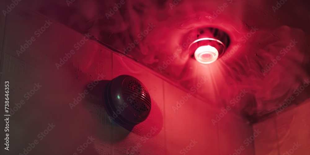 Poster a red light shines on the wall of a bathroom. suitable for various applications