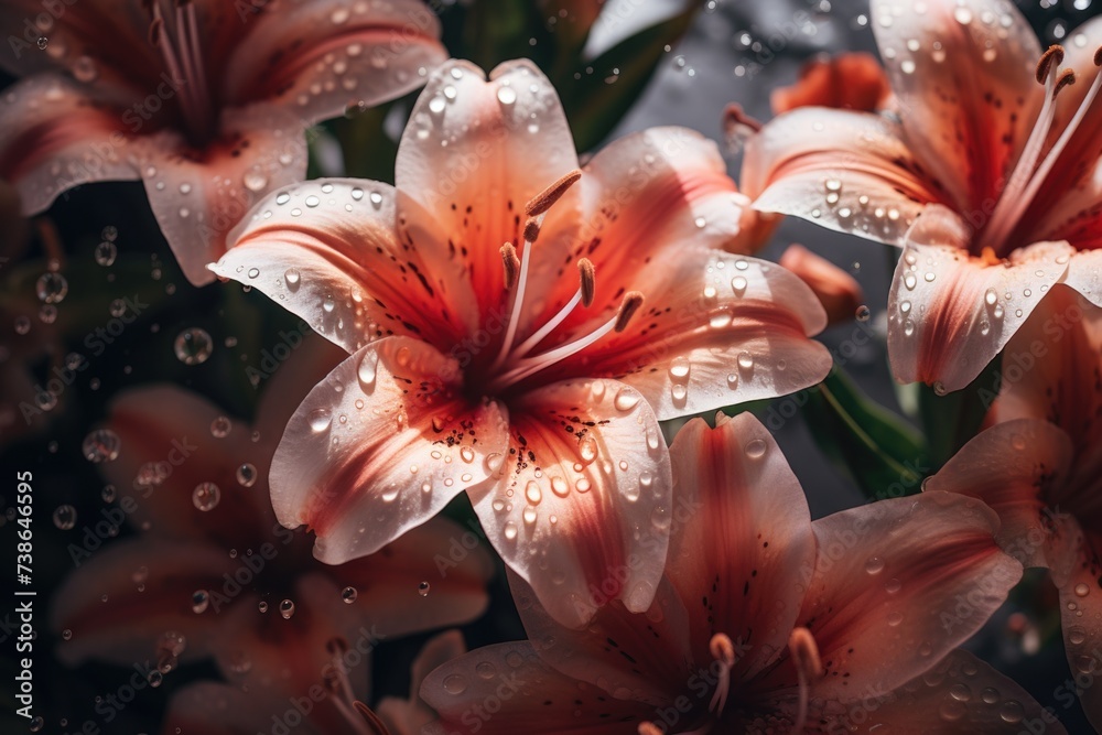 Poster a beautiful bouquet of flowers with glistening water droplets. perfect for adding a touch of freshne