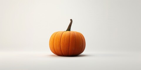 A small orange pumpkin sitting on top of a white surface. Perfect for autumn-themed designs or Halloween decorations