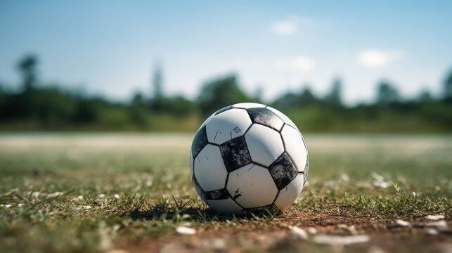 A soccer ball sitting in the middle of a field. Perfect for sports-related projects and designs