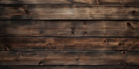 A close-up view of a wooden wall with a clock mounted on it. This image can be used to depict time,...
