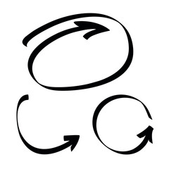 Vector set of abstract round bold arrows Hand drawn grunge pointers. Isolated lines for design.