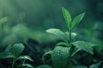 A close-up image of a green plant with water droplets. Perfect for nature-themed projects and designs