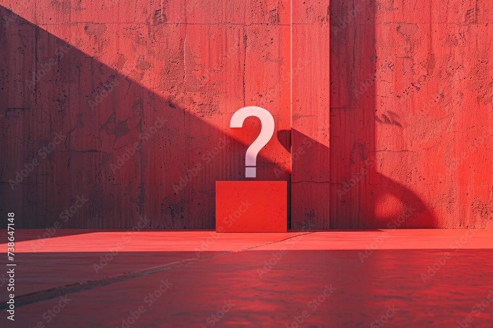 Poster A picture of a red wall with a question mark painted on it. Can be used to represent uncertainty, confusion, or searching for answers