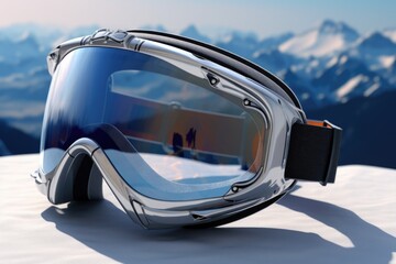 Ski goggles resting on a pristine snow-covered slope. Perfect for winter sports enthusiasts or ski resort promotions
