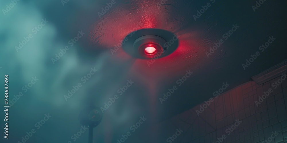 Poster A bright red light shines in the dark. Perfect for adding a pop of color and intrigue to any design project