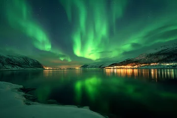 Papier Peint photo Lavable Aurores boréales Luminous Nightscapes: Norway's Aurora Borealis Painting the Sky