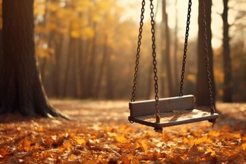 Swing hanging from tree in park, perfect for outdoor recreation concepts