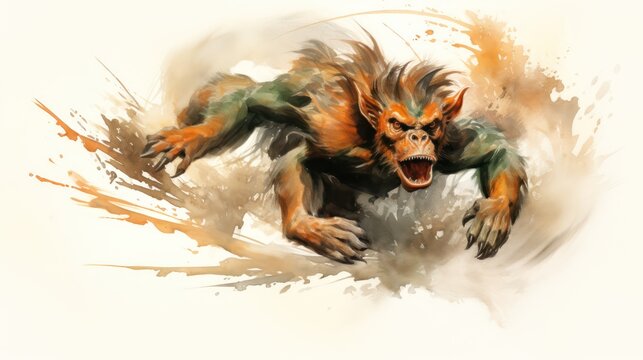 watercolor painting of a wild monkey UHD WALLPAPER