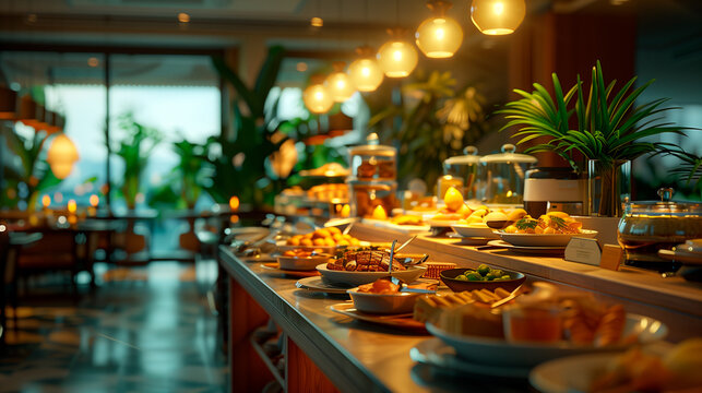 Breakfast buffet in a hotel for hotel guests.

