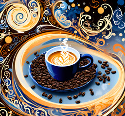 cup of coffee with beans