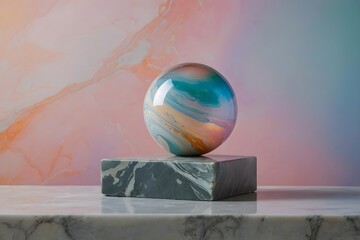 Colorful rainbow marble globe. 