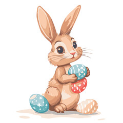 Vector cute cartoon rabbit with easter eggs