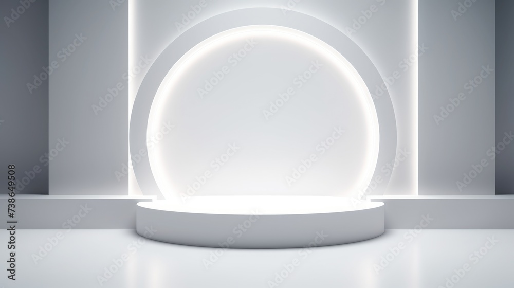 Poster A minimalist white room with a circular light fixture. Suitable for various design projects and concepts