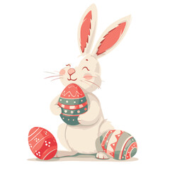 Vector cute cartoon rabbit with easter eggs