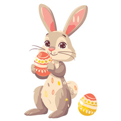 Vector cute cartoon rabbit with easter eggs