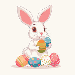 Vector cute cartoon rabbit with easter eggs