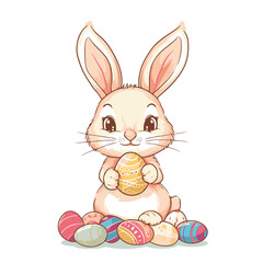 Vector cute cartoon rabbit with easter eggs