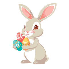 Vector cute cartoon rabbit with easter eggs