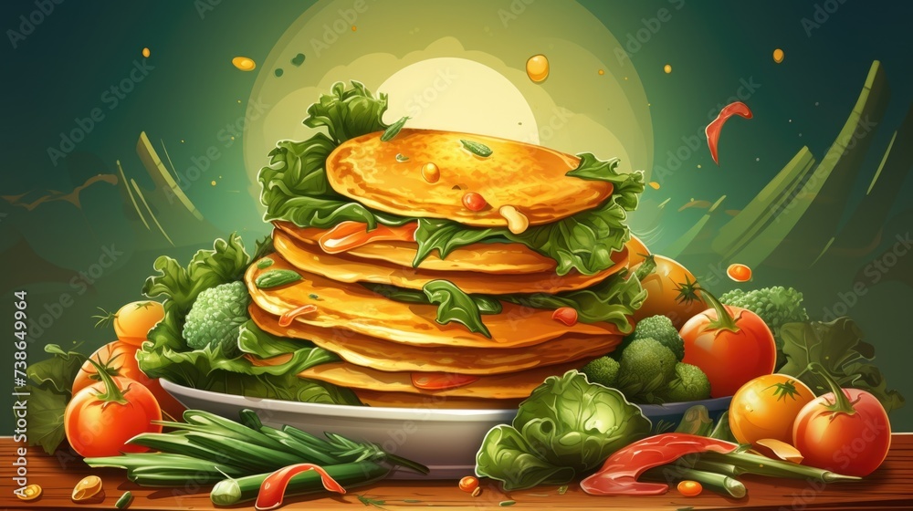 Poster a picture of a plate of food sitting on a table. suitable for various food-related themes and concep
