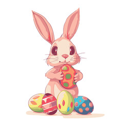 Vector cute cartoon rabbit with easter eggs