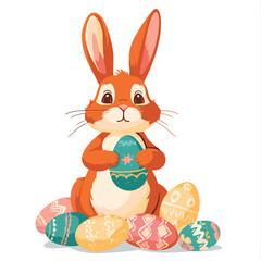 Vector cute cartoon rabbit with easter eggs