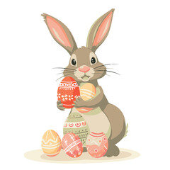 Vector cute cartoon rabbit with easter eggs