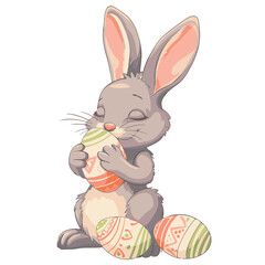 Vector cute cartoon rabbit with easter eggs