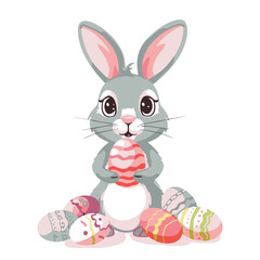 Vector cute cartoon rabbit with easter eggs