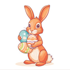 Vector cute cartoon rabbit with easter eggs