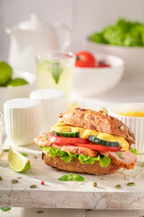 Healthy sandwich made of vegetables and curry chicken.