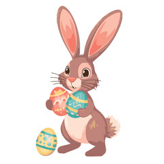 Vector cute cartoon rabbit with easter eggs