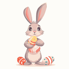 Vector cute cartoon rabbit with easter eggs