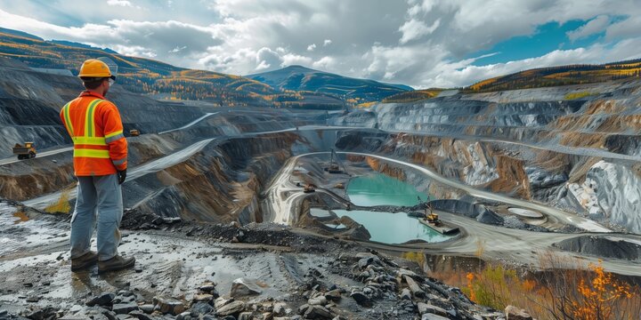 Mining Engineer Supervising Industrial Landscape