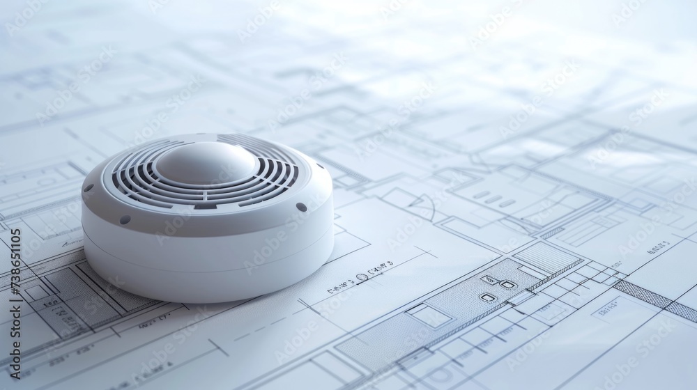 Poster A detailed close up view of a white object placed on a blueprint. This image can be used to represent planning, construction, or design concepts