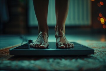 Close up of a person standing on a scale, suitable for health and fitness concepts