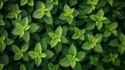 Urtica urens lesser nettle plants in autumn with empty space for text or product a vibrant backdrop, Generative AI. - obrazy, fototapety, plakaty