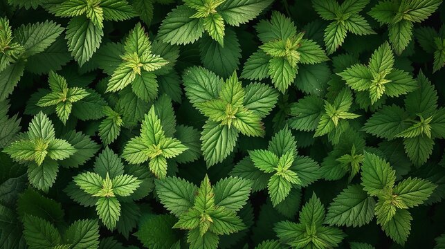 Urtica urens lesser nettle plants in autumn with empty space for text or product a vibrant backdrop, Generative AI.