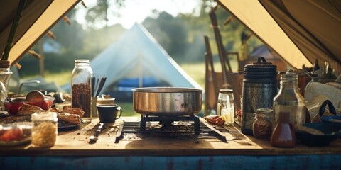 A simple wooden table with a pot on top. Suitable for kitchen or gardening themes
