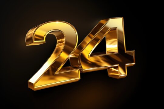 Golden number 24 on black background, ideal for birthday or anniversary celebrations