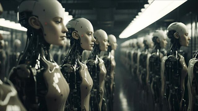 Beautiful cyborg girl on a technological background. Futuristic robot woman. Technology, robotics, artificial intelligence and future concept.