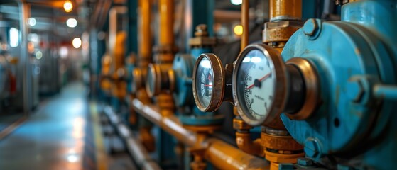 Valve control and pressure gauge for the extraction and production factory's hose system and space, Generative AI. - obrazy, fototapety, plakaty