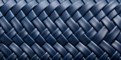 Texture of dark blue leather textile background with wicker pattern, Closeup Texture Of Braided Checkered Pattern On Black Background,  Generative AI