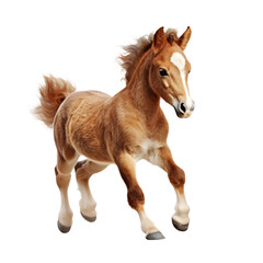 Foal little horse baby running on white or transparent background