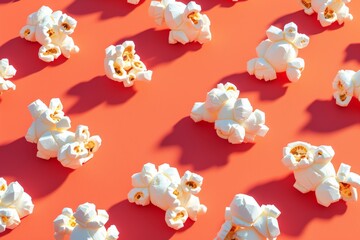 3D Top View of Popcorn on Red Background Delicious and Cinema Snack Concept for Marketing and Advertising use