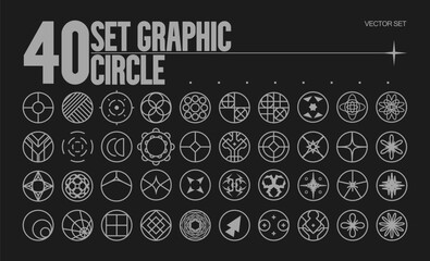 Сollection graphic geometric circles. In brutalism style, trendy graphics for design posters, banner, business cards. Vector set