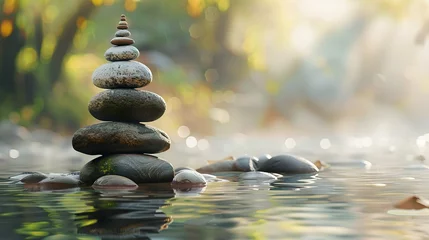 Fotobehang Oval stones stacked on the riverside © Jennifer