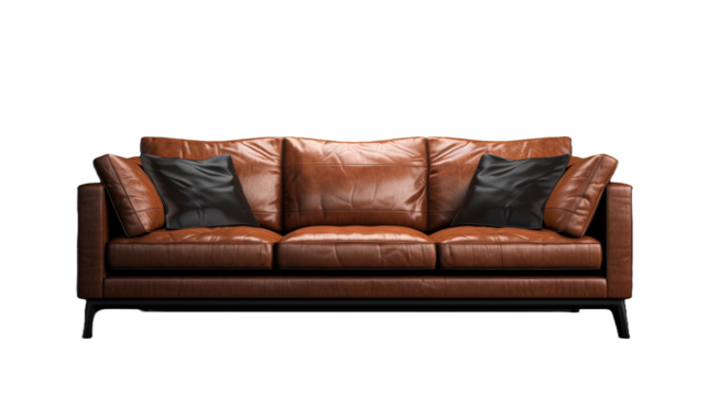 Brown Leather sofa on white or transparent background