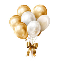 Elegant Arrangement of Gold and White Balloons on white or transparent background